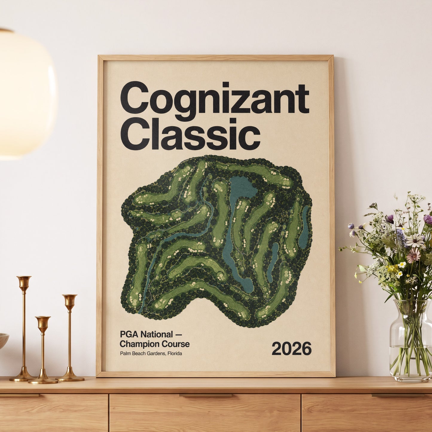 Champion Course 2026, green, beige, black nature wall art displayed in a styled interior, gallery view 5