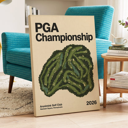 Championship Greens, green, beige, black nature wall art on canvas displayed in a styled interior, gallery view 2