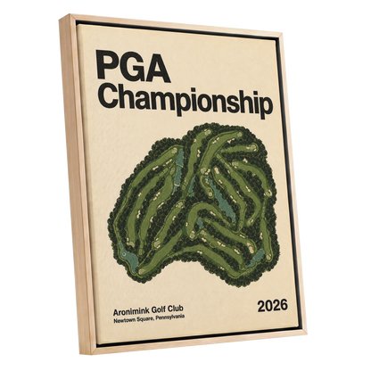 Championship Greens, green, beige, black nature wall art shown as a oak framed canvas wall art