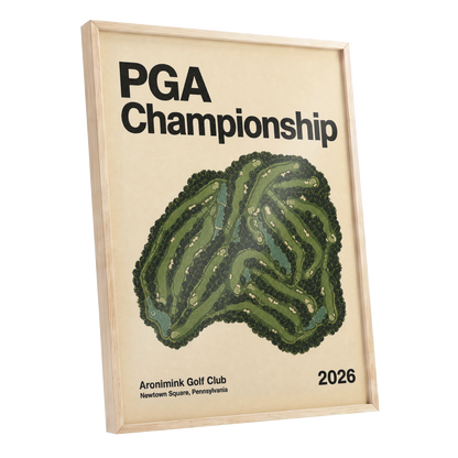 Championship Greens, green, beige, black nature wall art shown as a oak framed poster wall art print