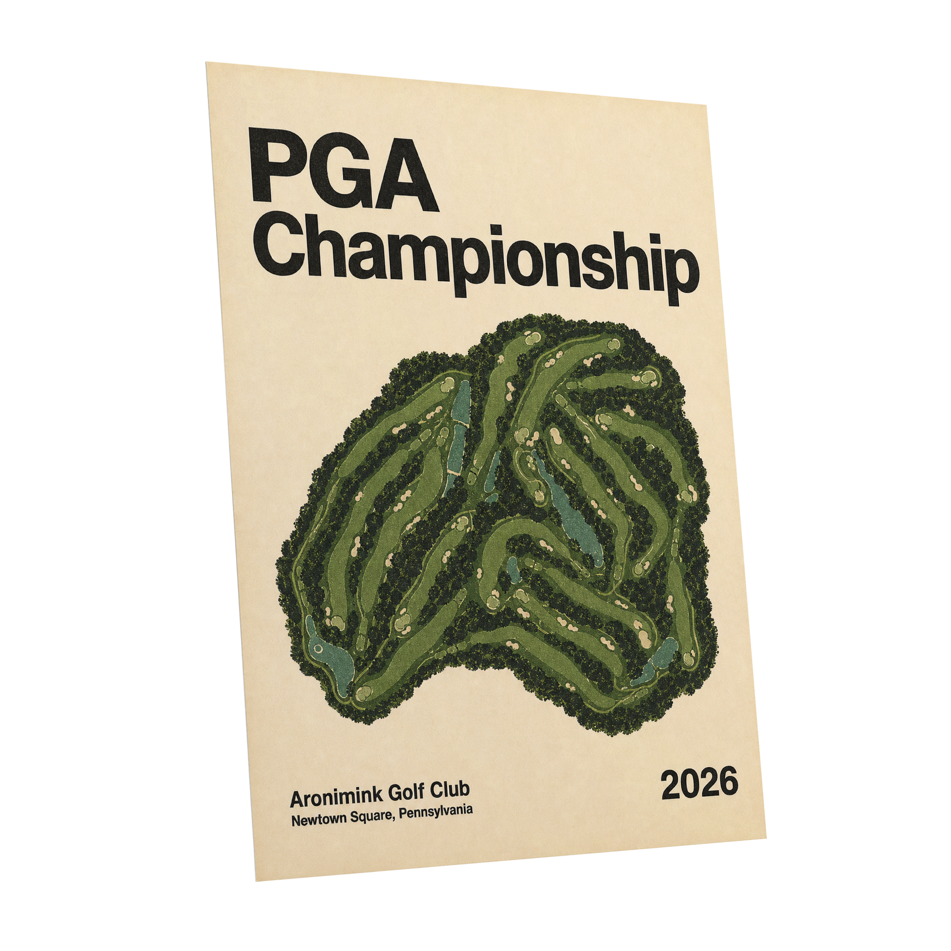 Championship Greens, green, beige, black nature wall art shown as a unframed poster wall art print