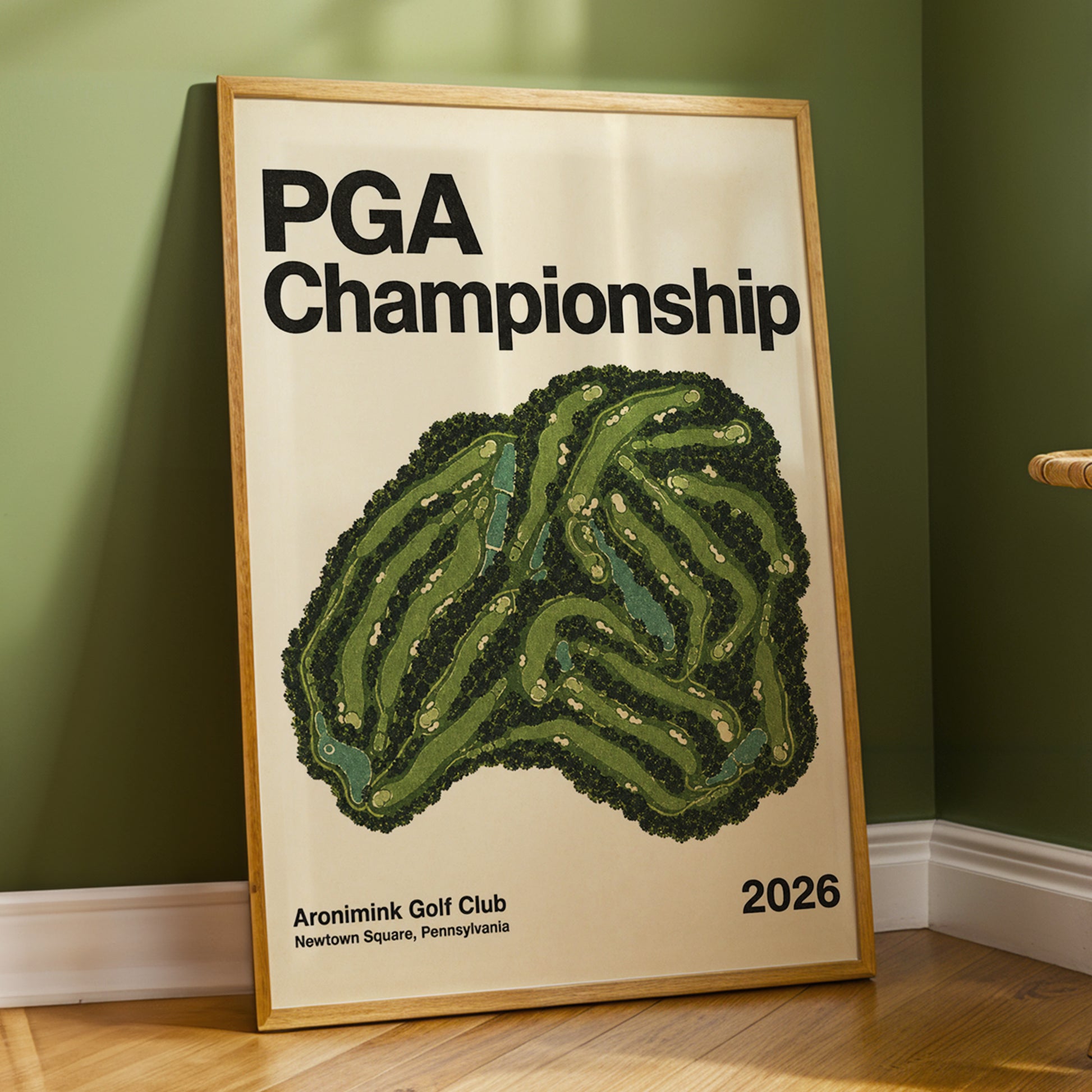 Championship Greens, green, beige, black nature wall art displayed in a styled interior, gallery view 3