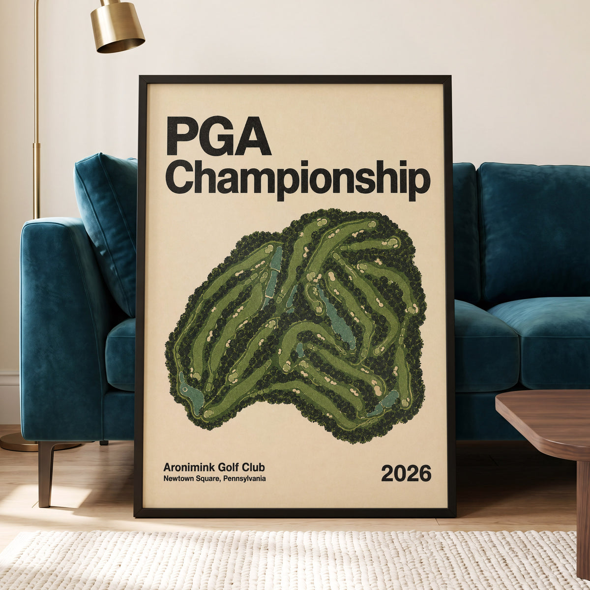 Championship Greens, green, beige, black nature wall art displayed in a styled interior, gallery view 5