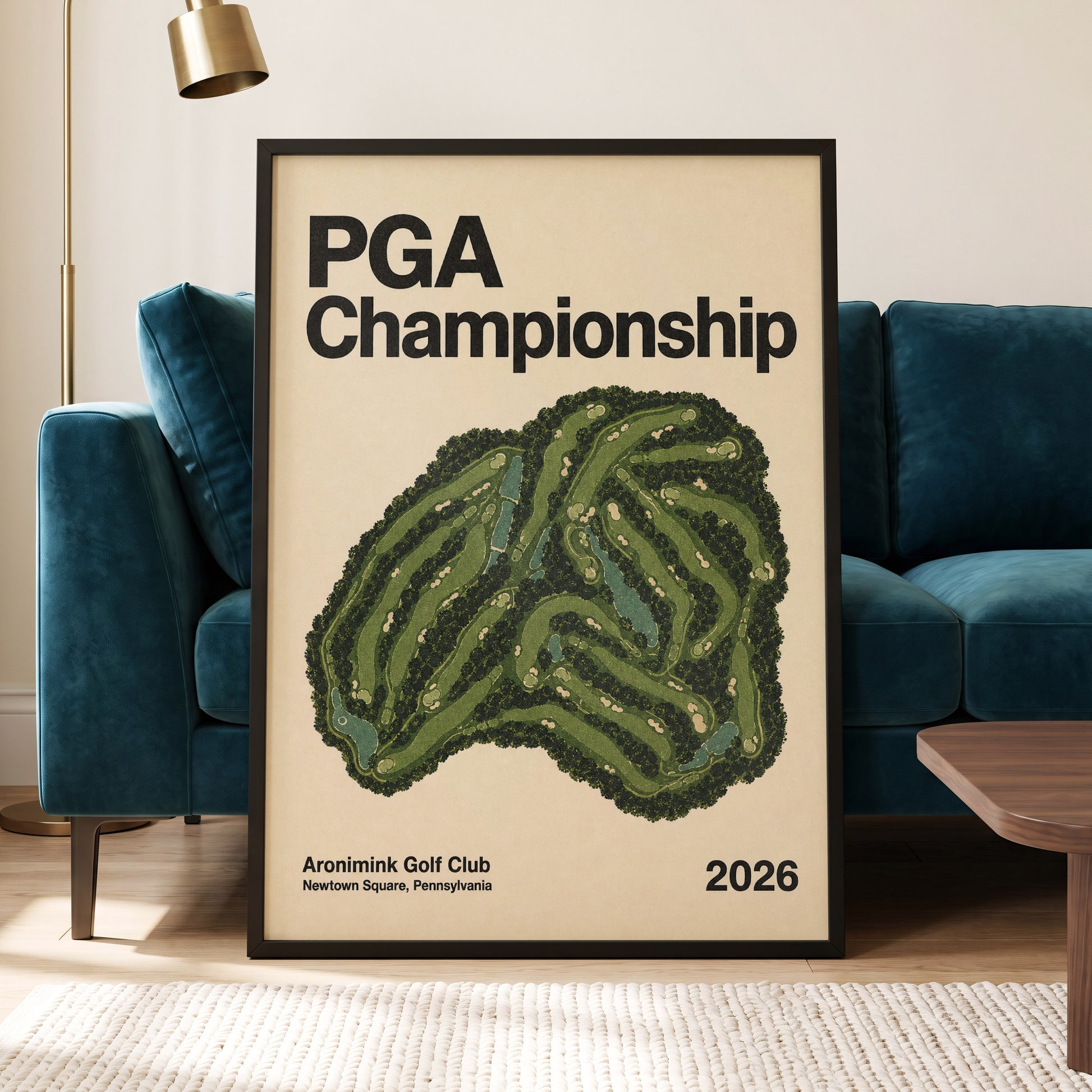 Championship Greens, green, beige, black nature wall art displayed in a styled interior, gallery view 5