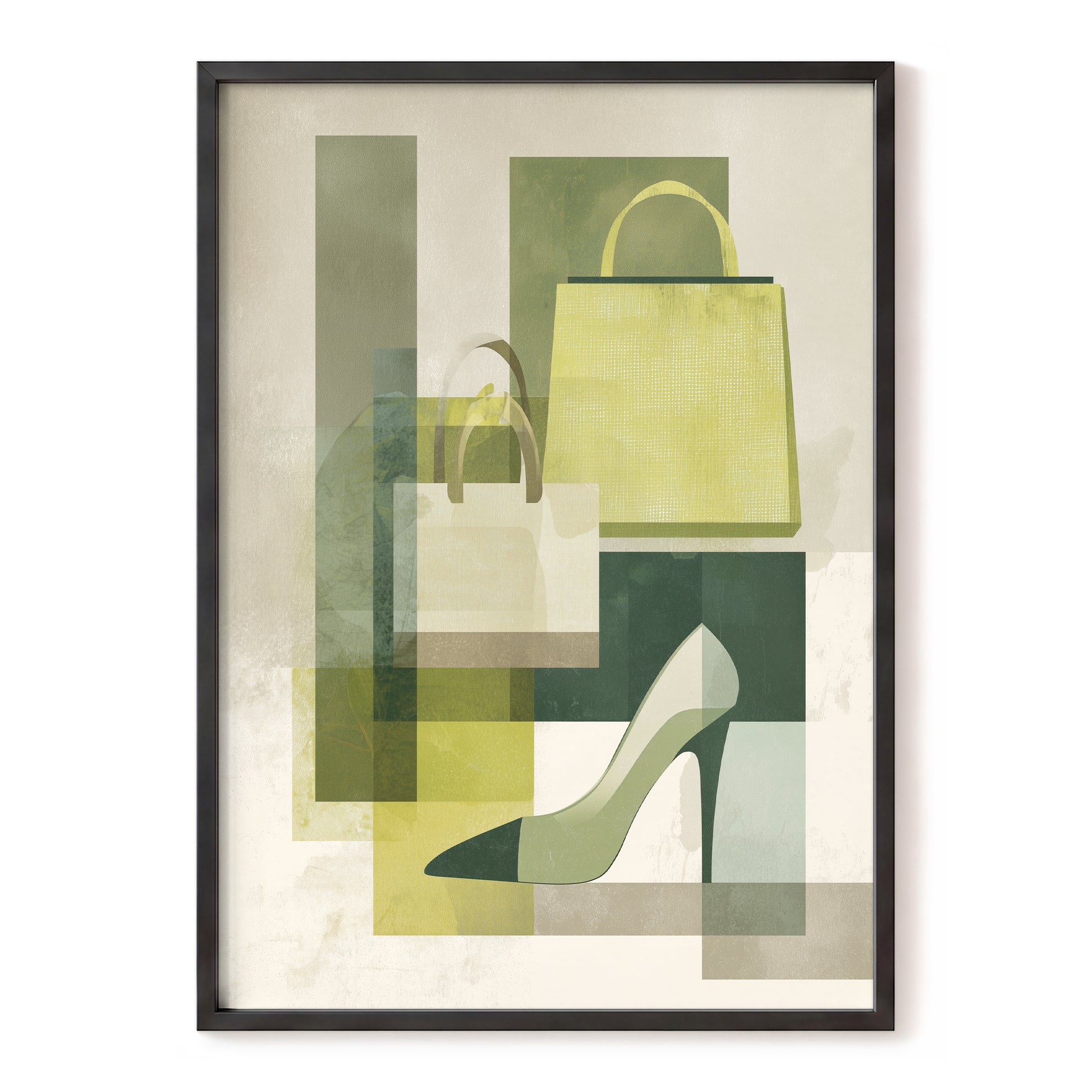 Chartreuse Boutique, green, beige, yellow abstract wall art, front artwork view