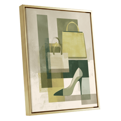 Chartreuse Boutique, green, beige, yellow abstract wall art shown as a gold framed canvas wall art