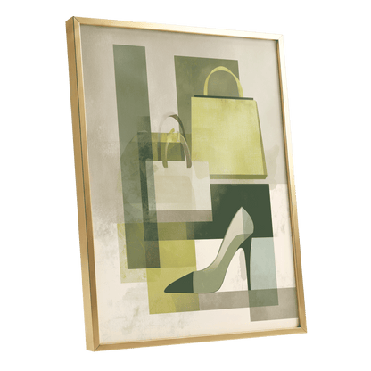 Chartreuse Boutique, green, beige, yellow abstract wall art shown as a gold framed poster wall art print