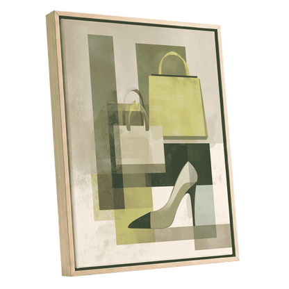 Chartreuse Boutique, green, beige, yellow abstract wall art shown as a oak framed canvas wall art