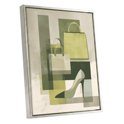 Chartreuse Boutique, green, beige, yellow abstract wall art shown as a silver framed canvas wall art