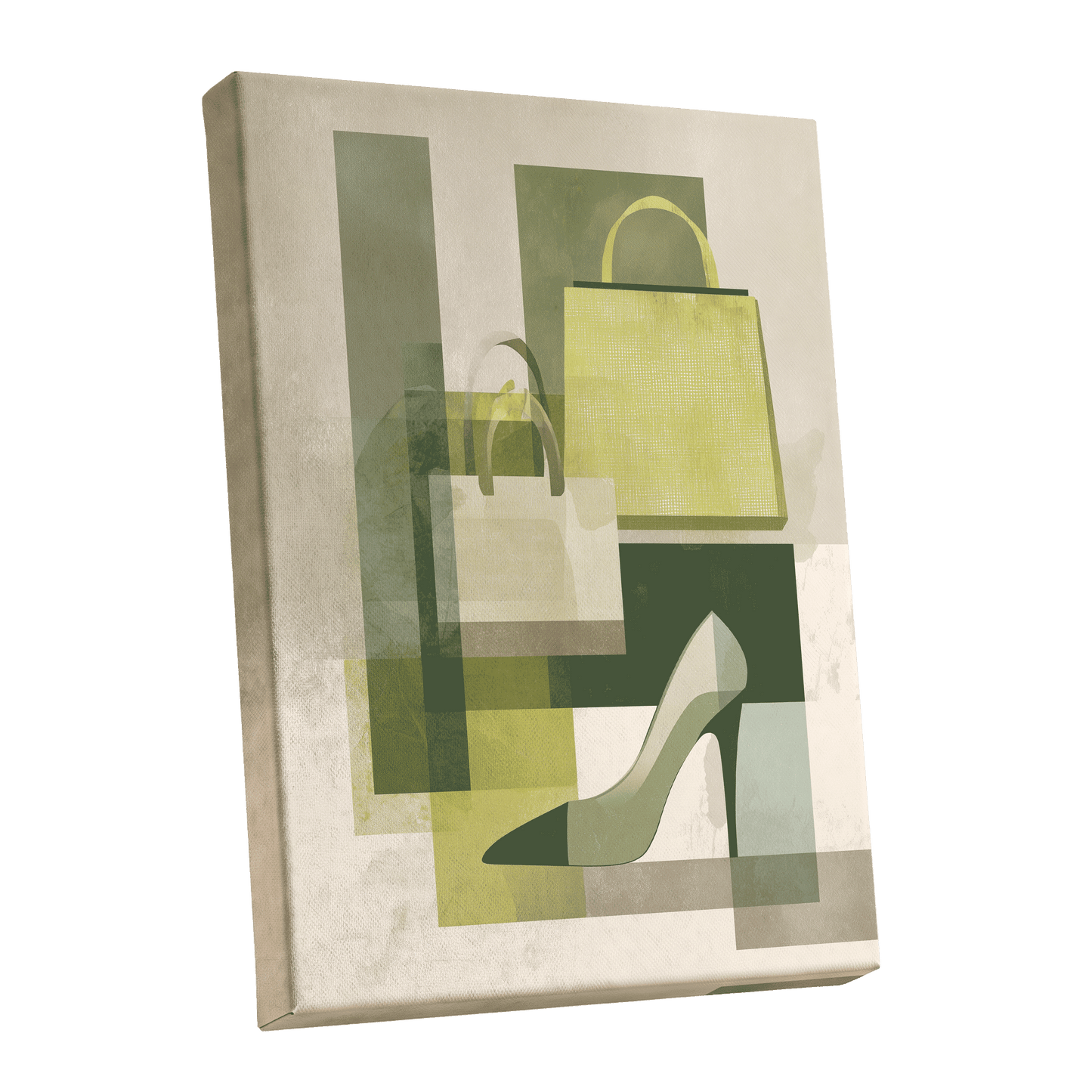 Chartreuse Boutique, green, beige, yellow abstract wall art shown as a stretched canvas wall art