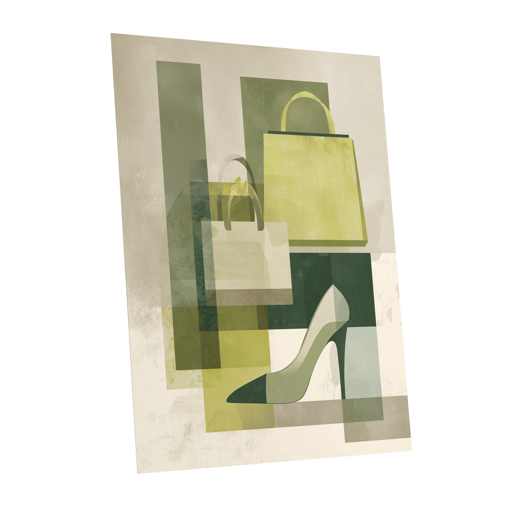Chartreuse Boutique, green, beige, yellow abstract wall art shown as a unframed poster wall art print