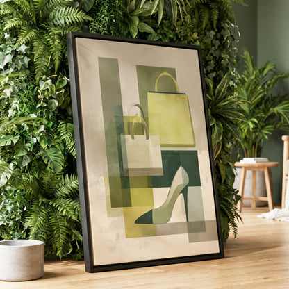 Chartreuse Boutique, green, beige, yellow abstract wall art displayed in a styled interior, gallery view 1