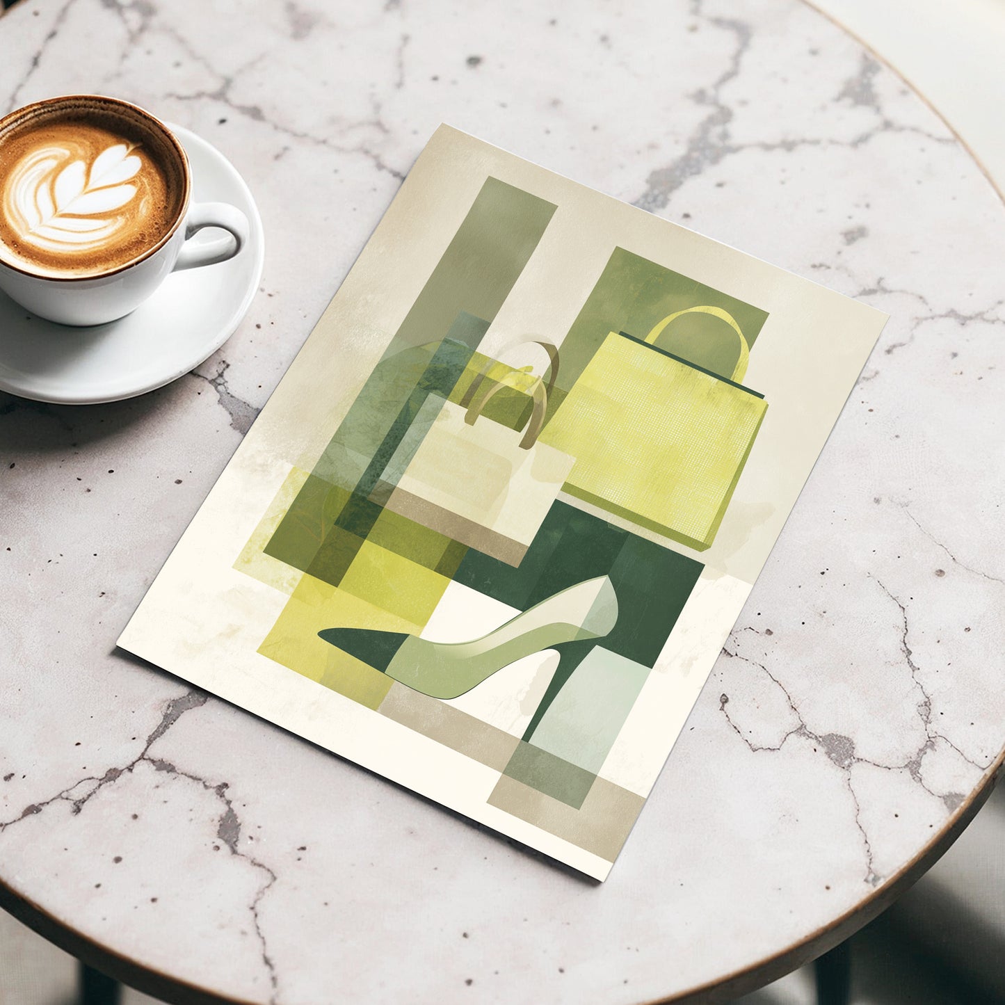 Chartreuse Boutique, green, beige, yellow abstract wall art displayed in a styled interior, gallery view 3