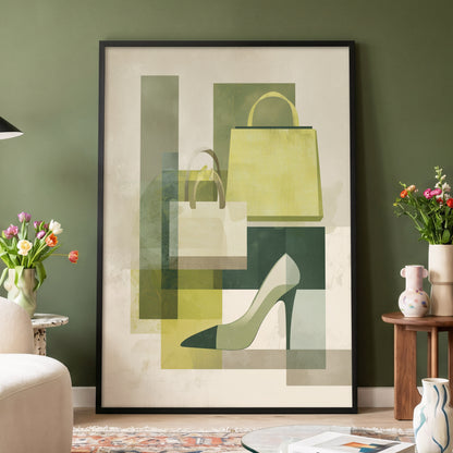 Chartreuse Boutique, green, beige, yellow abstract wall art displayed in a styled interior, gallery view 4