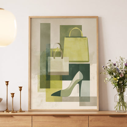Chartreuse Boutique, green, beige, yellow abstract wall art displayed in a styled interior, gallery view 5