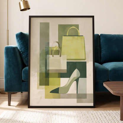 Chartreuse Boutique, green, beige, yellow abstract wall art displayed in a styled interior, gallery view 6