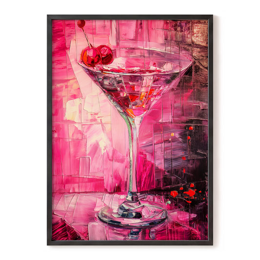 Cherry Afterglow, pink, red, black abstract wall art, front artwork view