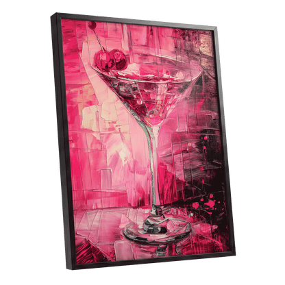 Cherry Afterglow, pink, red, black abstract wall art shown as a black framed poster wall art print