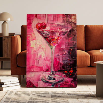 Cherry Afterglow, pink, red, black abstract wall art on canvas displayed in a styled interior, gallery view 1