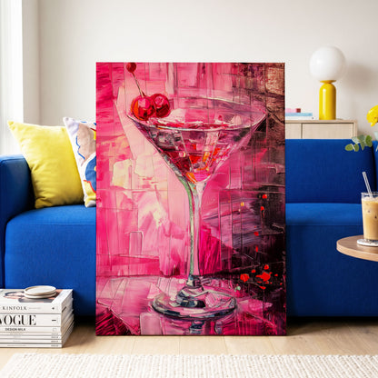 Cherry Afterglow, pink, red, black abstract wall art on canvas displayed in a styled interior, gallery view 2