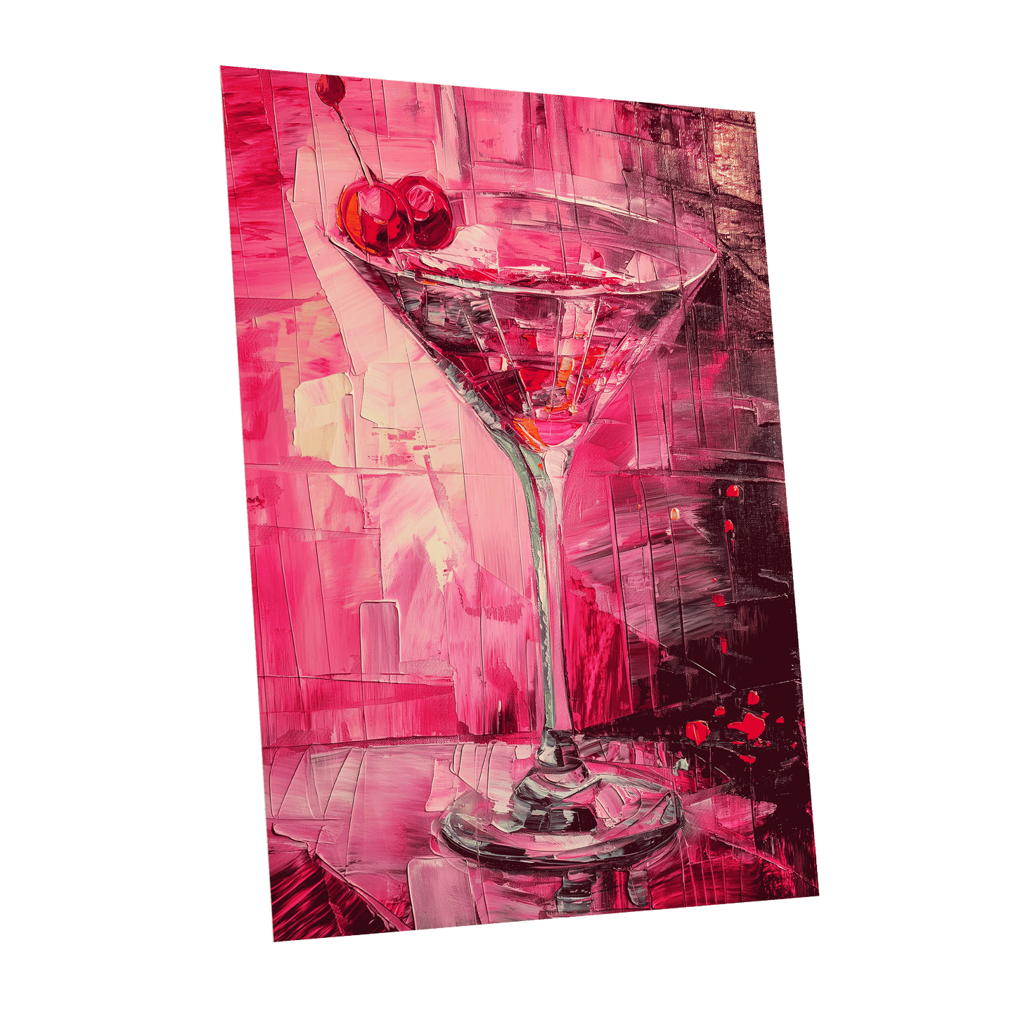 Cherry Afterglow, pink, red, black abstract wall art shown as a unframed poster wall art print