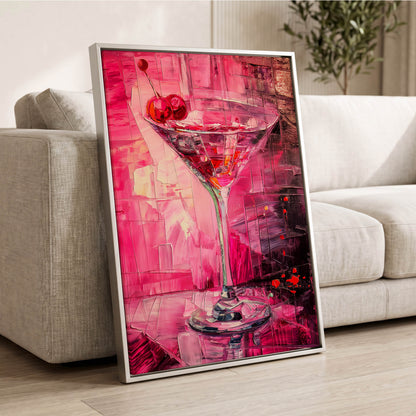 Cherry Afterglow, pink, red, black abstract wall art displayed in a styled interior, gallery view 2