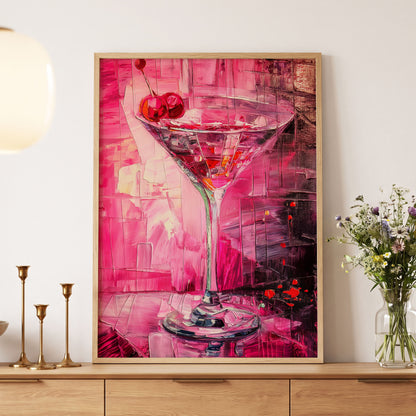 Cherry Afterglow, pink, red, black abstract wall art displayed in a styled interior, gallery view 5