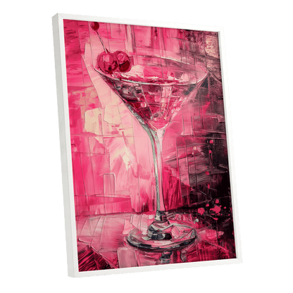 Cherry Afterglow, pink, red, black abstract wall art shown as a white framed poster wall art print