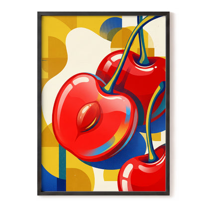 Cherry Pop Geometry, red, yellow, blue nature wall art, front artwork view