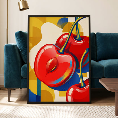 Cherry Pop Geometry, red, yellow, blue nature wall art displayed in a styled interior, gallery view 5