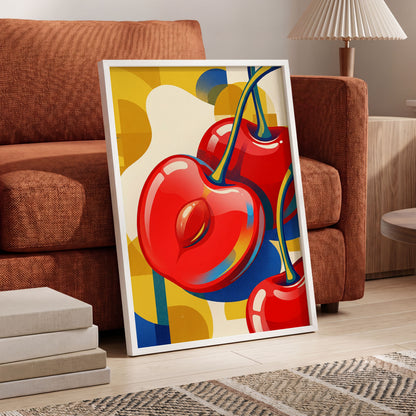 Cherry Pop Geometry, red, yellow, blue nature wall art displayed in a styled interior, gallery view 6