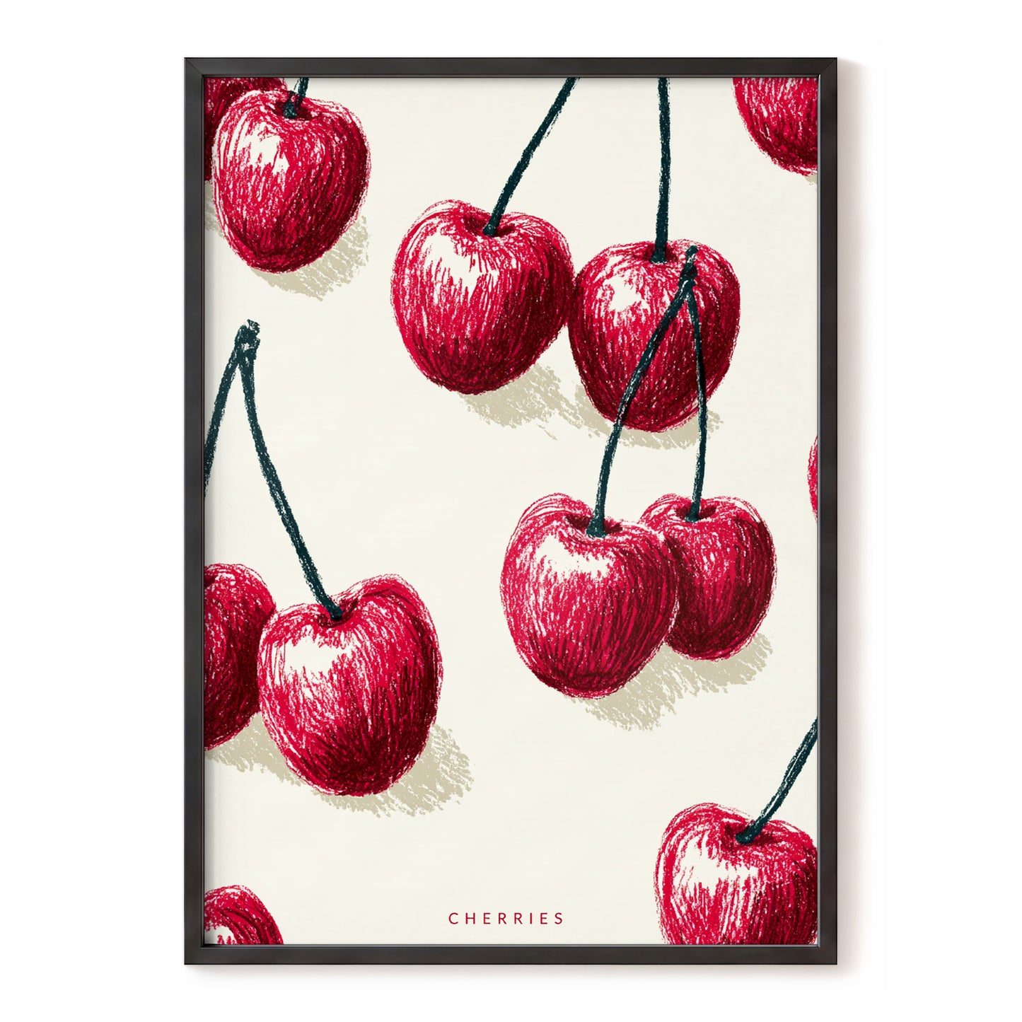 Cherry Rhythm, red, beige, green nature wall art, front artwork view