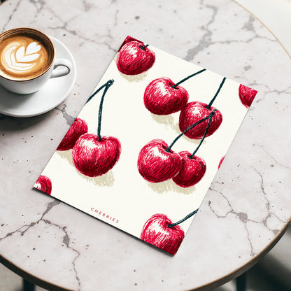 Cherry Rhythm, red, beige, green nature wall art displayed in a styled interior, gallery view 3