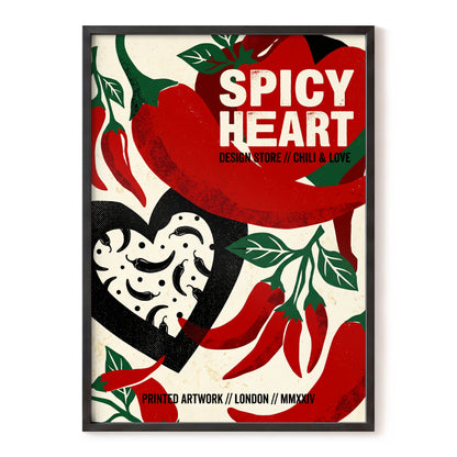 Chilli Heart, red, beige, black abstract wall art, front artwork view