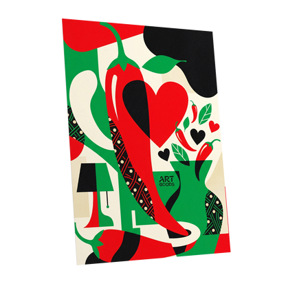 Chilli Heart Rhythm, red, green, black nature wall art shown as a unframed poster wall art print