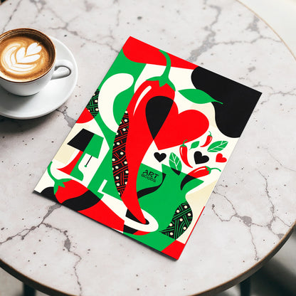 Chilli Heart Rhythm, red, green, black nature wall art displayed in a styled interior, gallery view 4