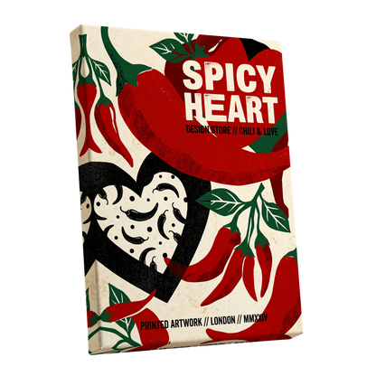 Chilli Heart, red, beige, black abstract wall art shown as a stretched canvas wall art