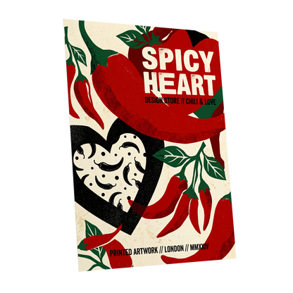 Chilli Heart, red, beige, black abstract wall art shown as a unframed poster wall art print