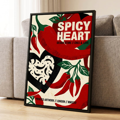 Chilli Heart, red, beige, black abstract wall art displayed in a styled interior, gallery view 1