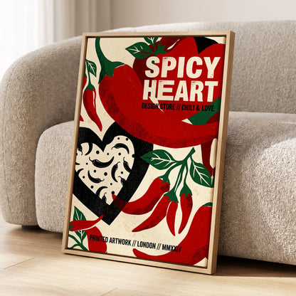 Chilli Heart, red, beige, black abstract wall art displayed in a styled interior, gallery view 2