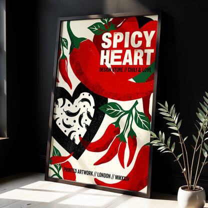 Chilli Heart, red, beige, black abstract wall art displayed in a styled interior, gallery view 3