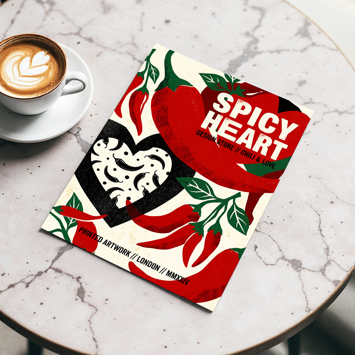 Chilli Heart, red, beige, black abstract wall art displayed in a styled interior, gallery view 4