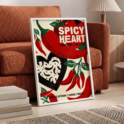 Chilli Heart, red, beige, black abstract wall art displayed in a styled interior, gallery view 6