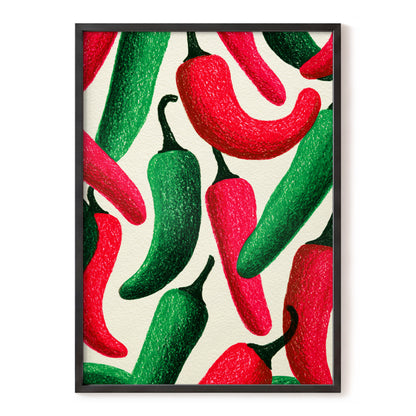Chilli Rhythm, red, green, beige nature wall art, front artwork view