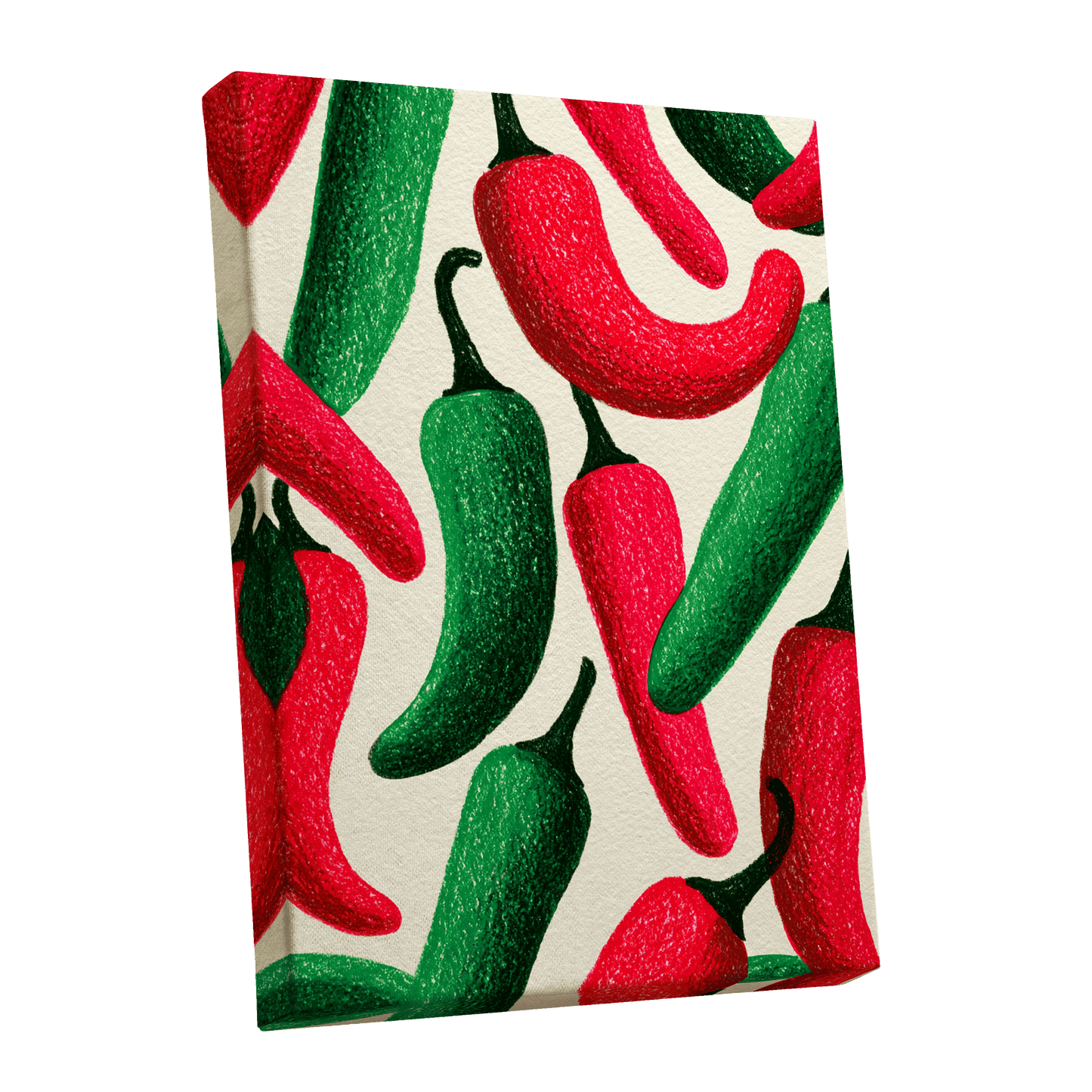 Chilli Rhythm, red, green, beige nature wall art shown as a stretched canvas wall art