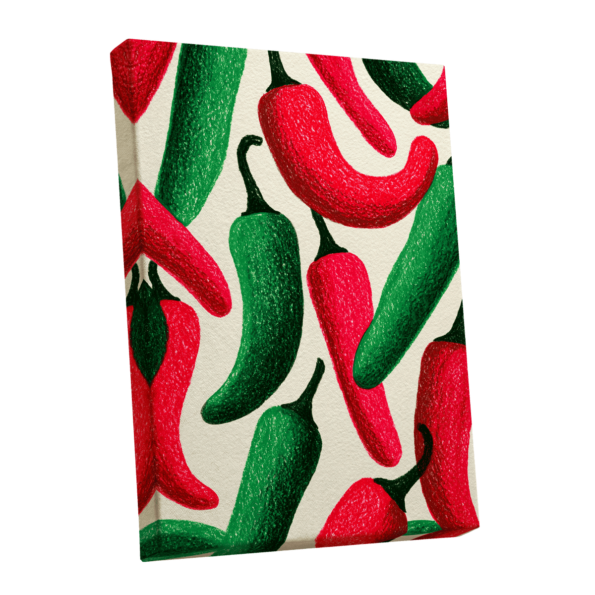 Chilli Rhythm, red, green, beige nature wall art shown as a stretched canvas wall art