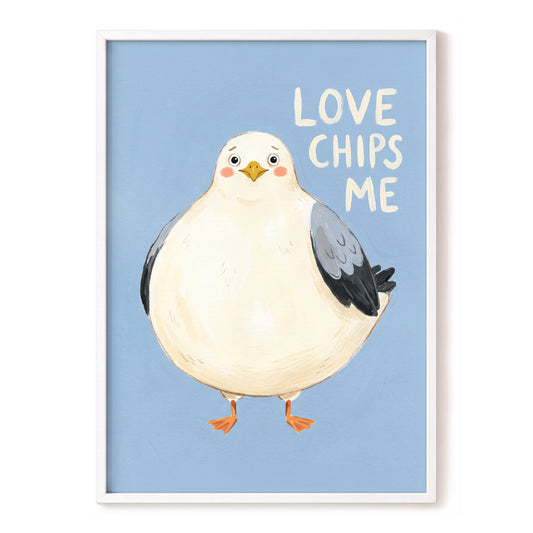 Chips, Please!, blue, white, beige nature wall art, front artwork view