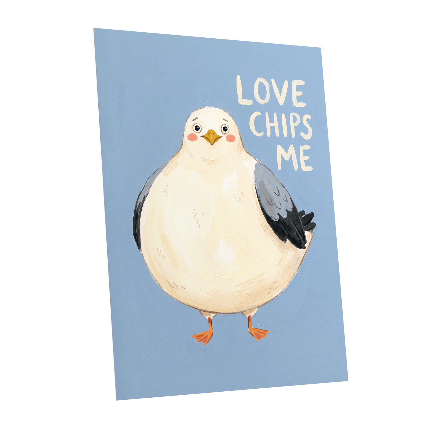 Chips, Please!, blue, white, beige nature wall art shown as a unframed poster wall art print