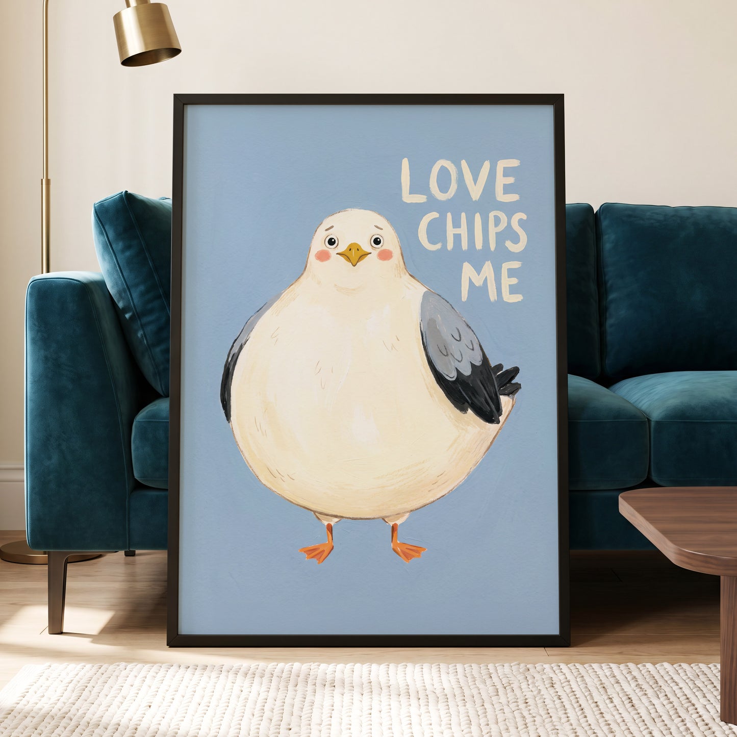 Chips, Please!, blue, white, beige nature wall art displayed in a styled interior, gallery view 2
