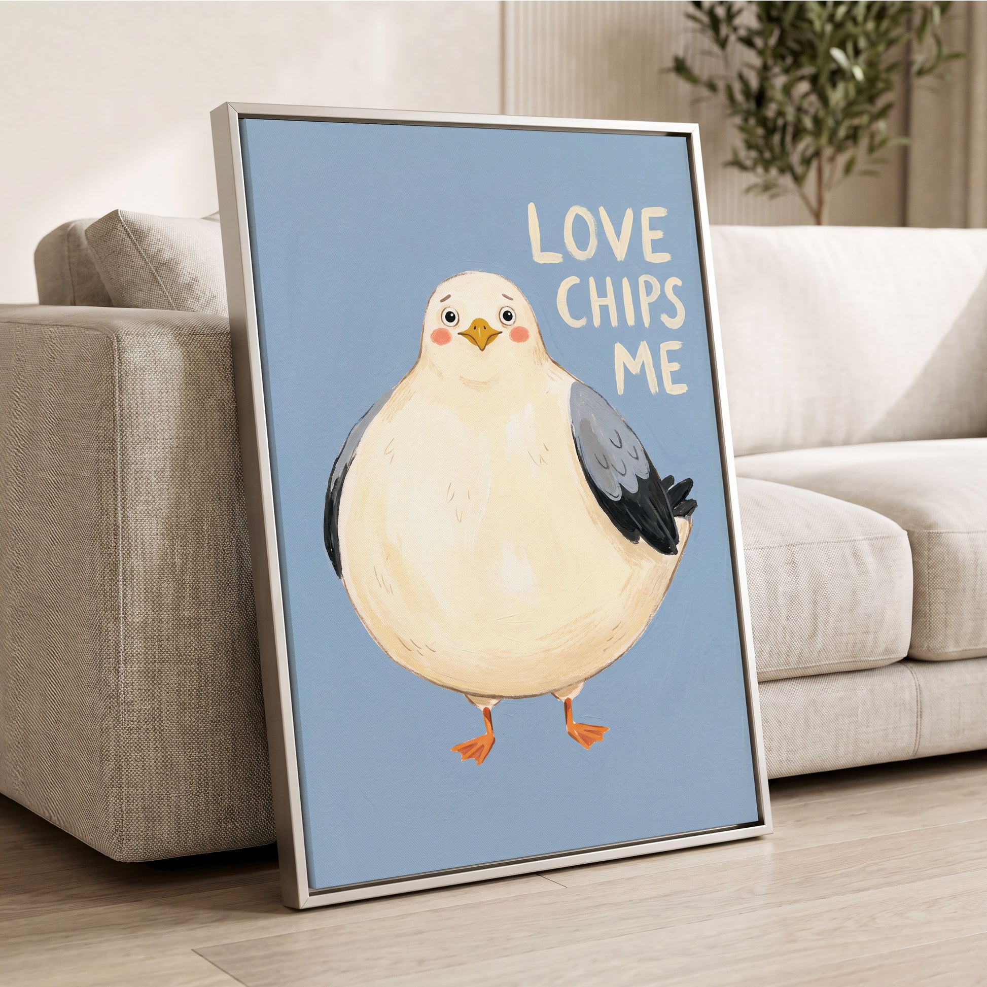 Chips, Please!, blue, white, beige nature wall art displayed in a styled interior, gallery view 4